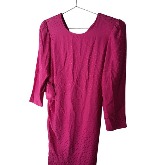 Vintage Dennis Goldsmith Pink Silk Swiss Dot Midi Dress Shoulder Pads SZ 4 - Picture 8 of 16